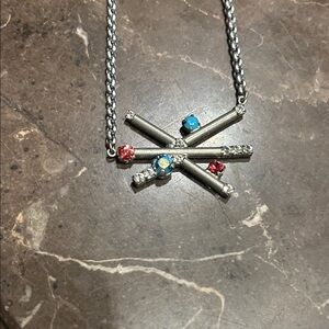 Sabika Silver Necklace with Pink and Blue Gems